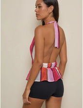 Load image into Gallery viewer, Hassna Halterneck Top In Pink Chiffon Painted Stripe