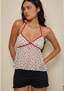 Micha Halter Top In Ditsy Floral Ivory