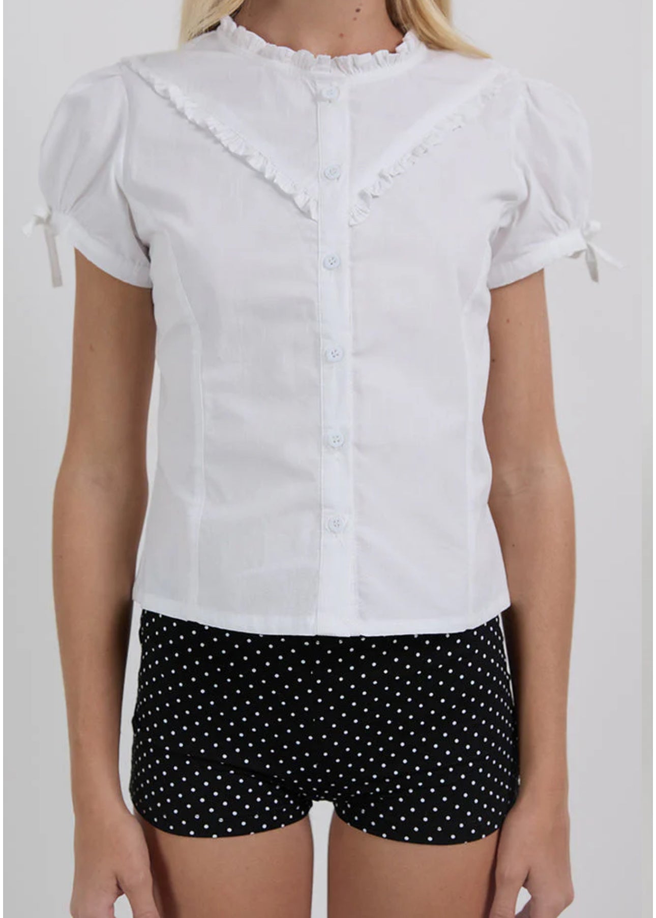 Legra Frill Neck Shirt In Poplin White