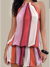 Load image into Gallery viewer, Veloria Halterneck Mini Dress In Pink Sheer Chiffon Painted Stripe