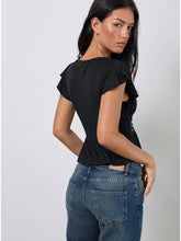 Load image into Gallery viewer, Leisma Frill Top- Jersey Black With Studs