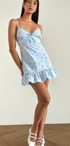 Tivata Mini Dress- Blue Flower Gingham