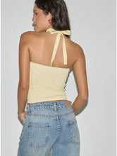 Load image into Gallery viewer, Lasy Linen Wrap Halterneck Top In Lemon