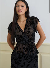 Load image into Gallery viewer, Giuliana Wrap Top In Flock Leaf Flower Black