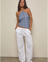 Load image into Gallery viewer, Janisa Halterneck Top In Blue Striped Flowers