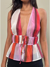 Load image into Gallery viewer, Hassna Halterneck Top In Pink Chiffon Painted Stripe