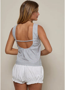 Pasila Top In Mini Gingham Blue And Grey