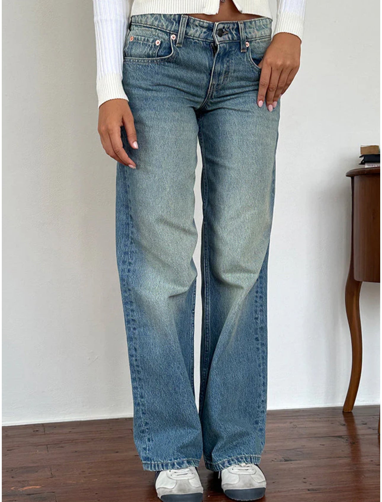 Low Rise Parallel Jeans - Vintage Blue Green