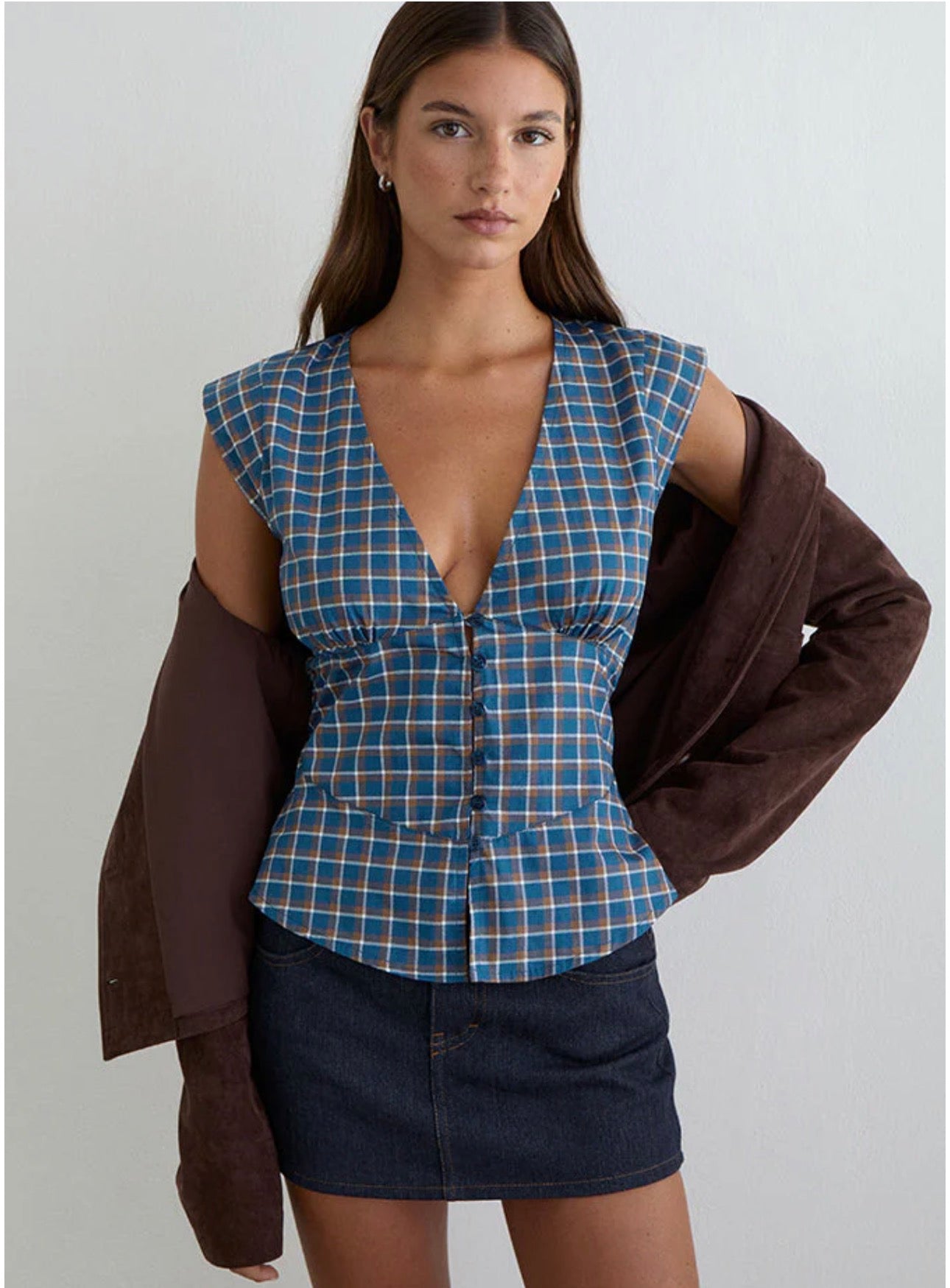 Devlon Blouse In Tartan Blue