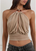 Load image into Gallery viewer, Karise Plunge Top In Glitter Lurex Mesh Cream
