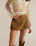 Paradise Found Suede Skort- Caramel Cafe