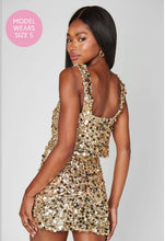 Load image into Gallery viewer, Mixer Mini Skirt Gold Metallic Sequins