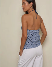 Load image into Gallery viewer, Janisa Halterneck Top In Blue Striped Flowers