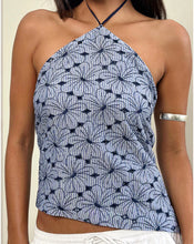 Load image into Gallery viewer, Janisa Halterneck Top In Blue Striped Flowers