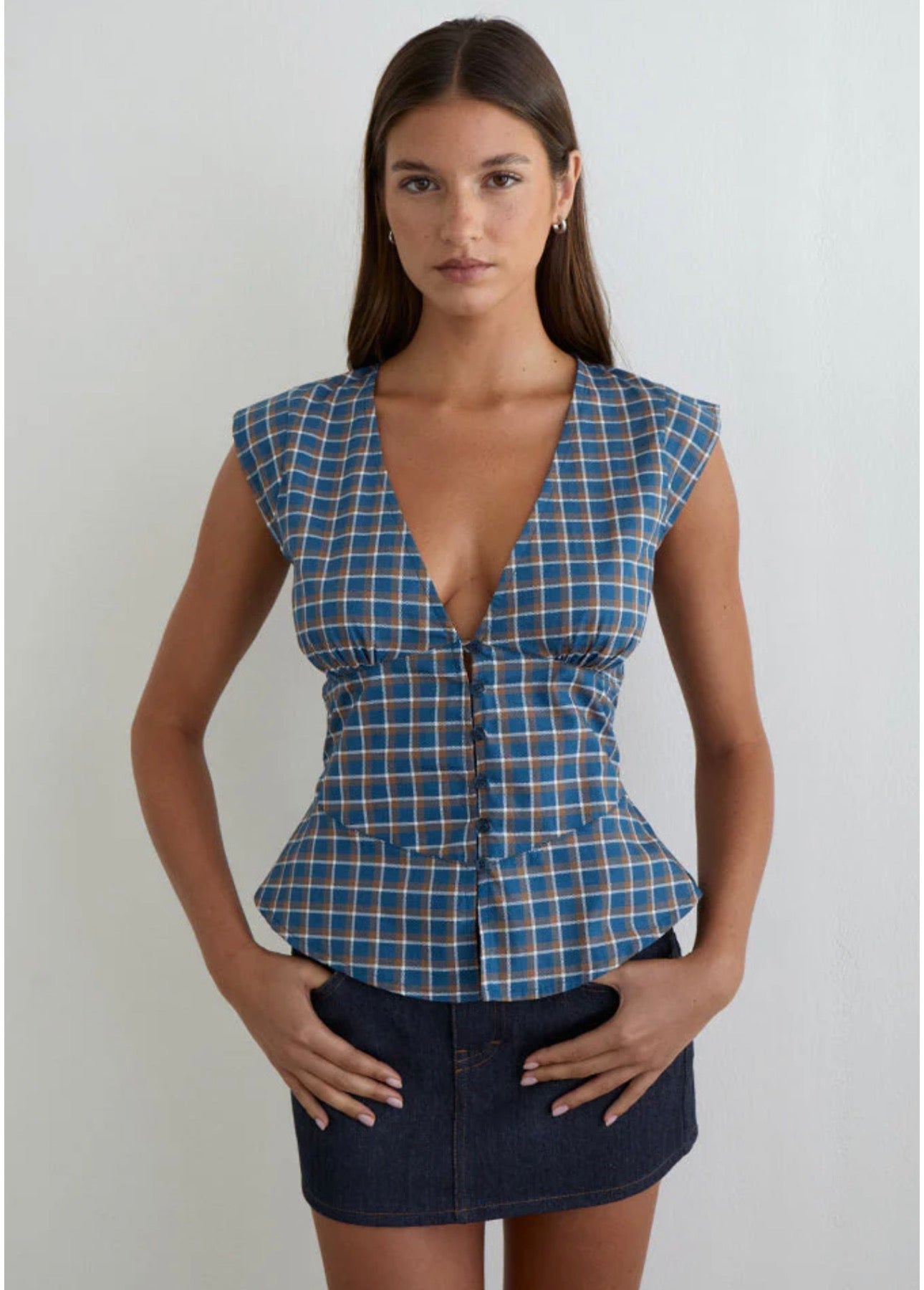 Devlon Blouse In Tartan Blue
