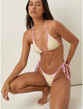 Load image into Gallery viewer, Pami Bikini Top In Yellow Stripe With Pink Gingham Binding