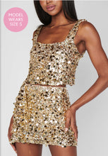 Load image into Gallery viewer, Mixer Mini Skirt Gold Metallic Sequins