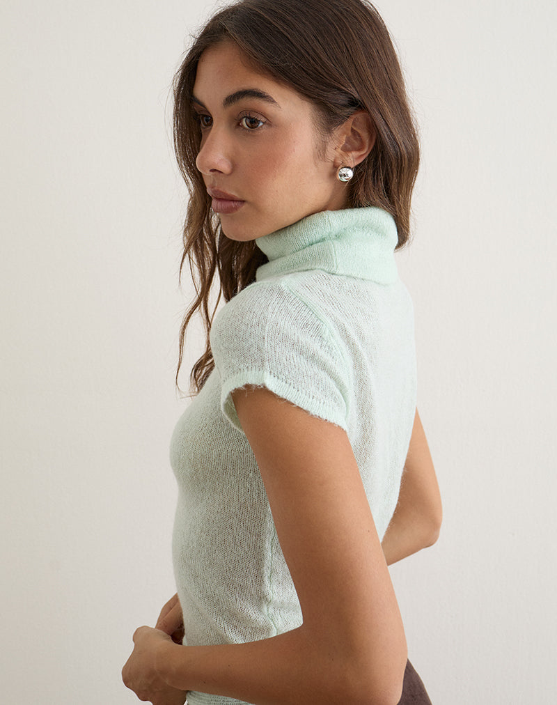 Jian Top with Buckle Waist in Sheer Knit Mint