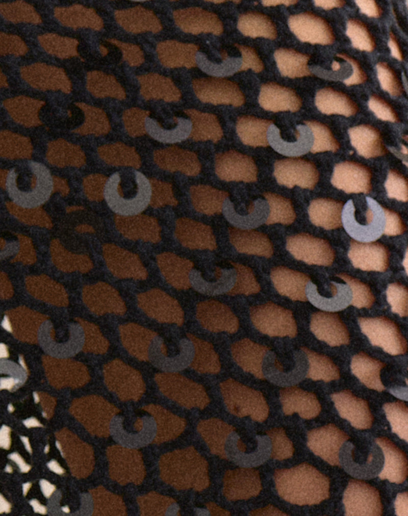 Motel Rocks Maritza Midi Skirt in black crochet knit at Miss Behavin'