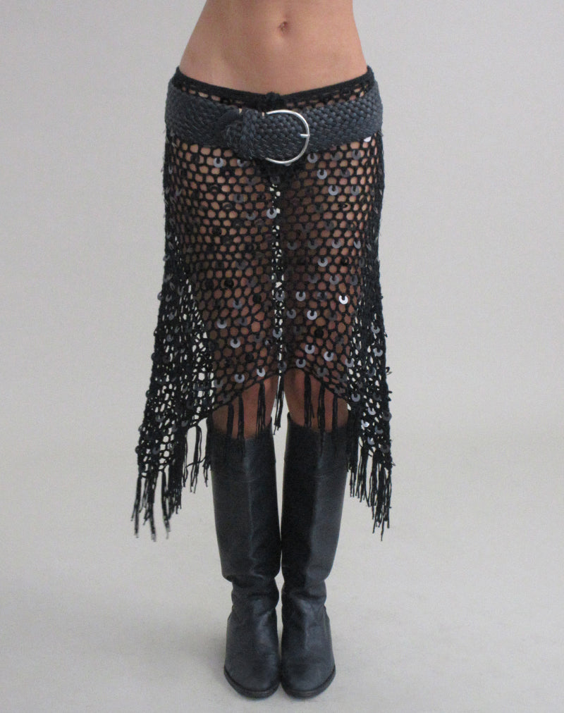 Motel Rocks Maritza Midi Skirt in black crochet knit at Miss Behavin'