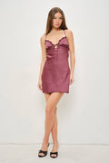 KASS SATIN LACE SLIP MINI DRESS in mauve at Miss Behavin'