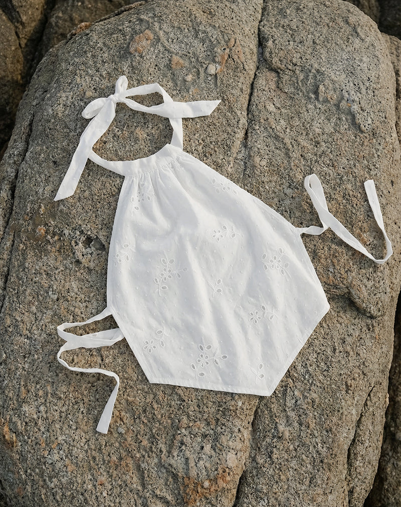 Motel Rocks Sedona Top Broderie White halterneck top with open back at Miss Behavin'