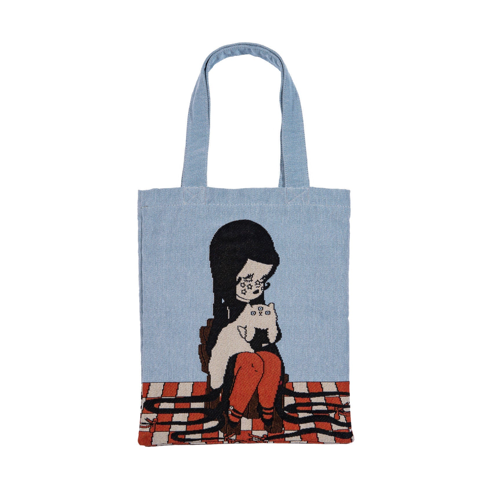 Love Cats Blanco woven tote bag at Miss Behavin'