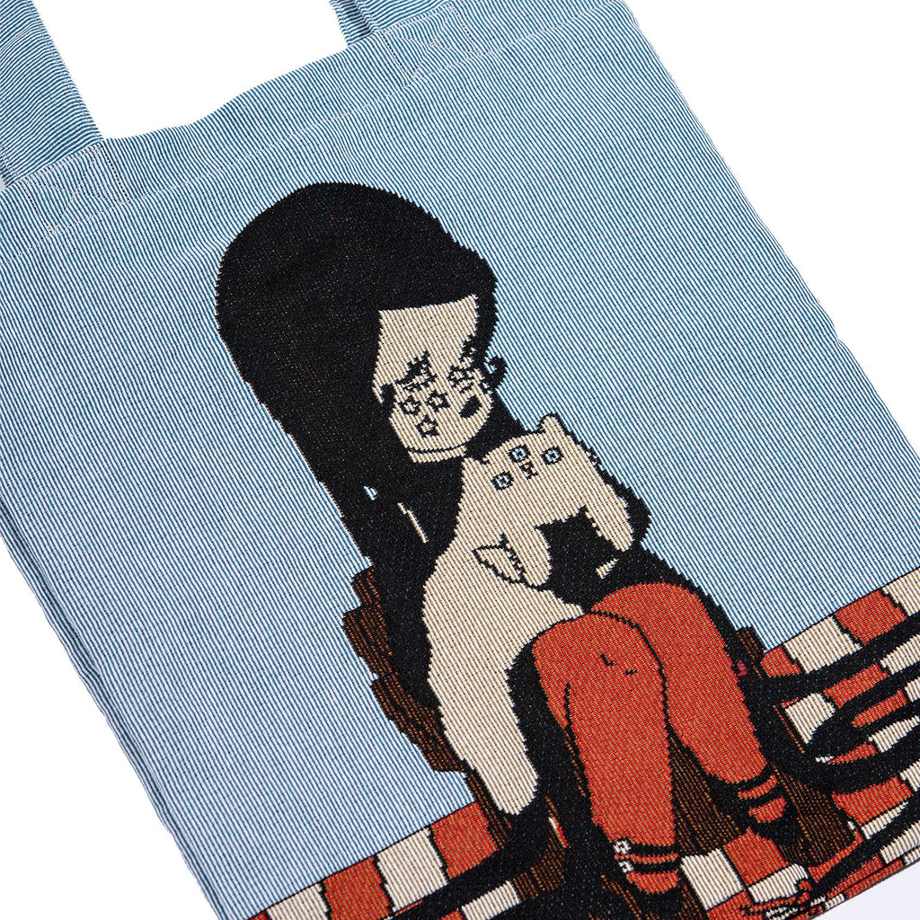 Love Cats Blanco woven tote bag at Miss Behavin'