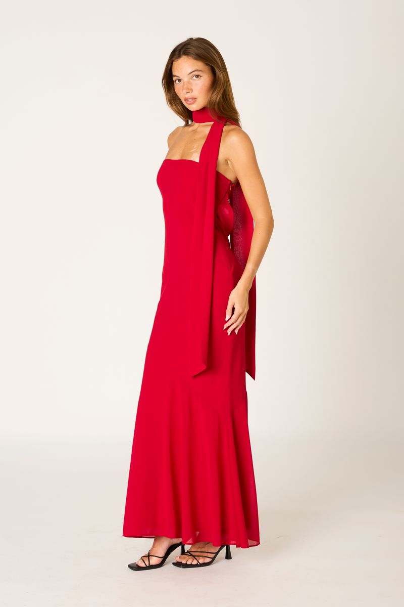 Cotton Candy LA Crimson Sunset crimson strapless dress at Miss Behavin'