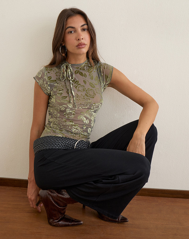 Motel Rocks Jiwon Keyhole Top in Burn Out Mesh Olive at Miss Behavin'