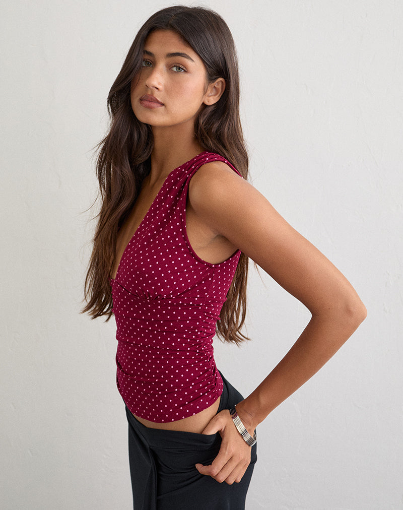 Motel Rocks Kaia Top in micro polka wine at Miss Behavin'