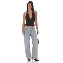 Load image into Gallery viewer, Metallic Plunge Neck Top in Black