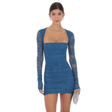 Load image into Gallery viewer, Lace Long Sleeve Bodycon in Blue