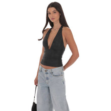 Load image into Gallery viewer, Metallic Plunge Neck Top in Black