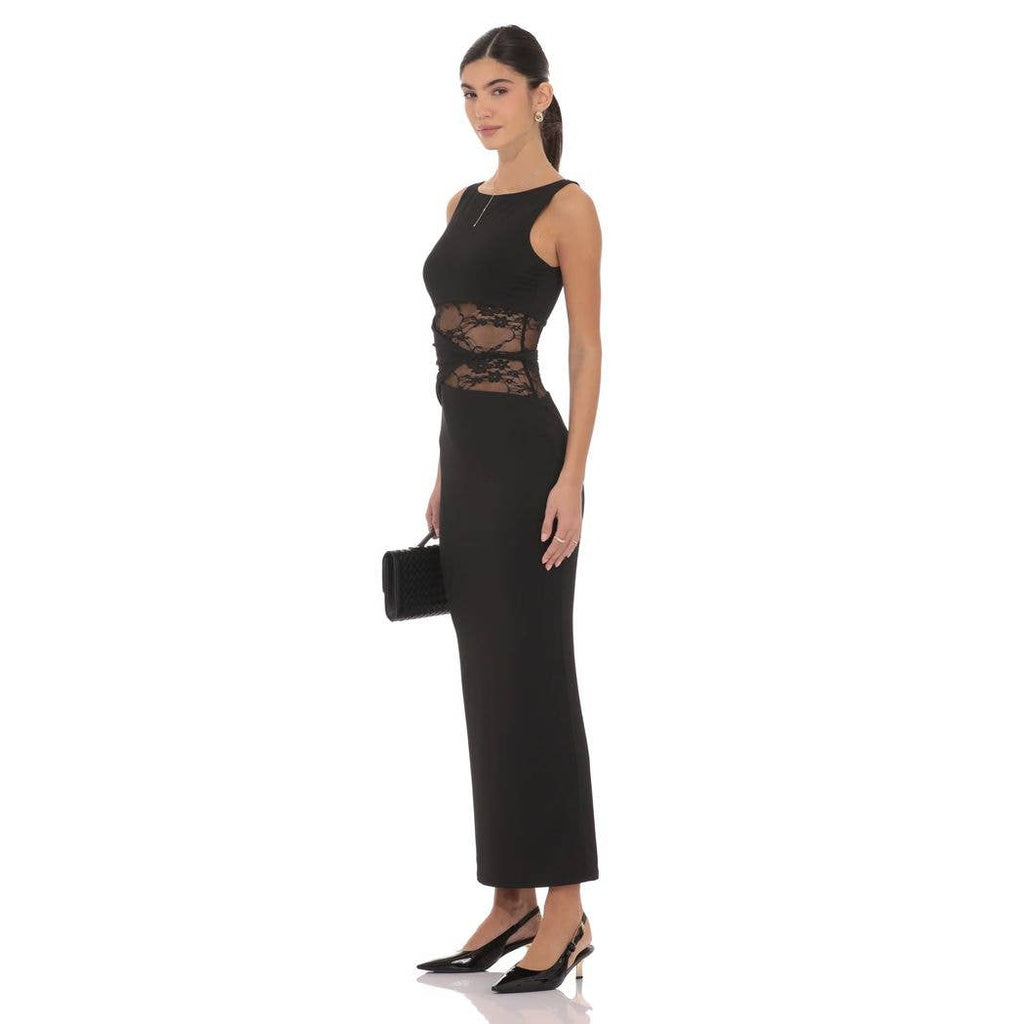 Lace Cutout Maxi Dress in Black