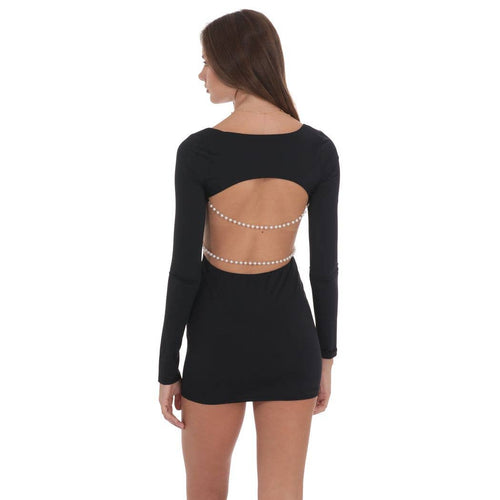 Pearl Open Back Bodycon Dress in Black