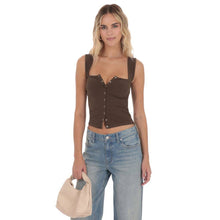 Load image into Gallery viewer, Ribbed Square Neck Top in Brown