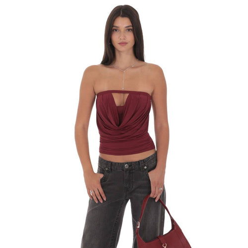 Draped Cutout Top in Maroon