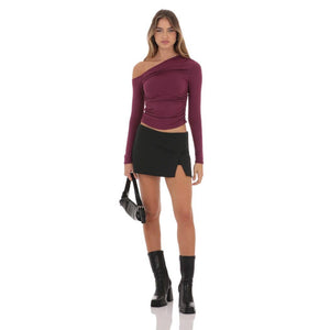 Side Slit Mini Skort in Black