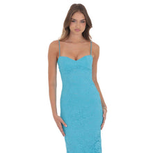 Load image into Gallery viewer, Lace Back Bow Maxi Dress in Aqua Blue