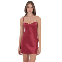 Load image into Gallery viewer, Satin Sweetheart Neck Dress in Wine