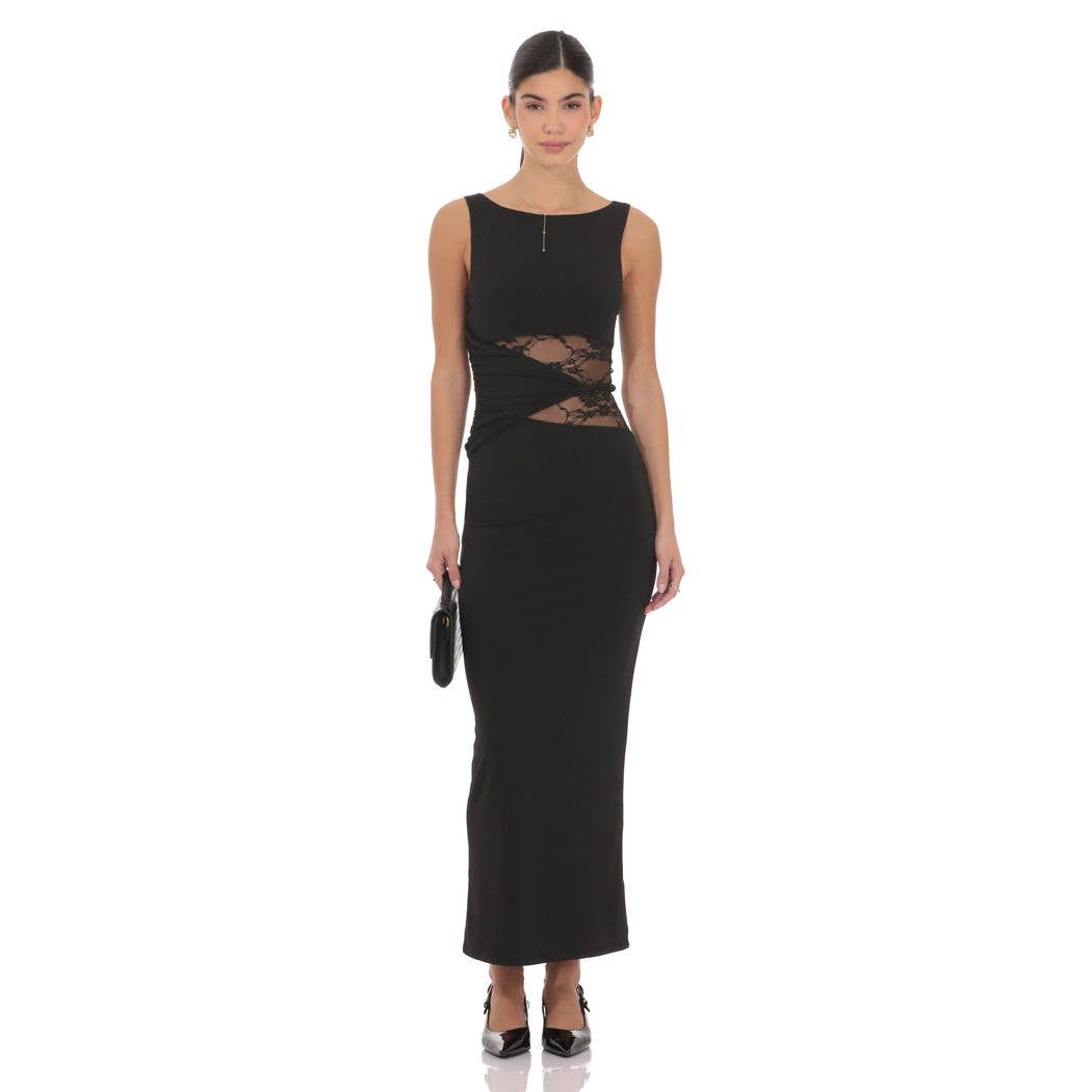 Lace Cutout Maxi Dress in Black