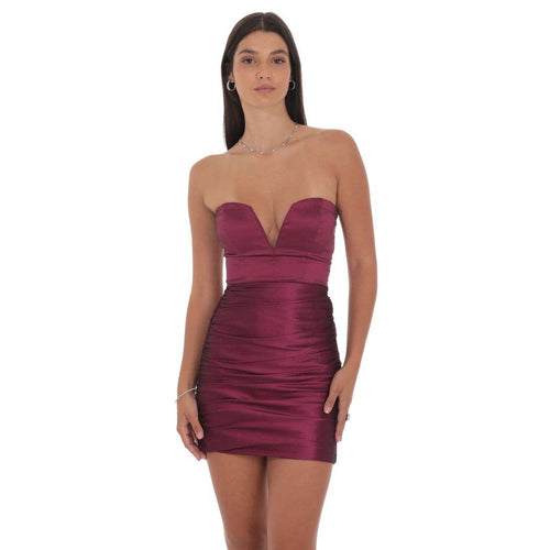 Strapless Sweetheart-Cut Dress in Plum
