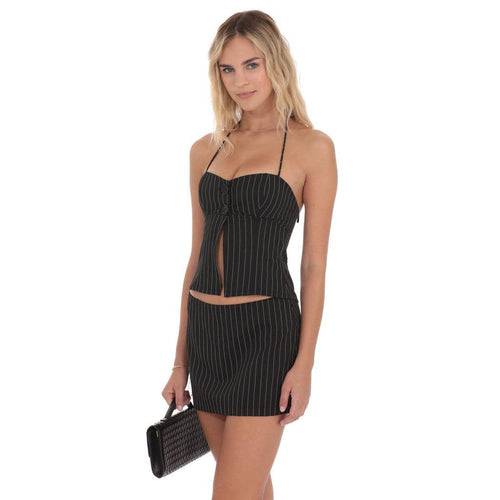 Pinstripe Mini Skirt in Black