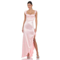 Satin Ruffle Maxi Dress in Pink