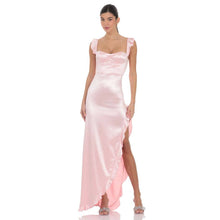 Load image into Gallery viewer, Satin Ruffle Maxi Dress in Pink
