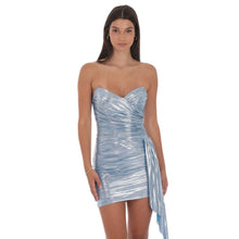 Load image into Gallery viewer, Metallic Corset Tassel Dress in Light Blue