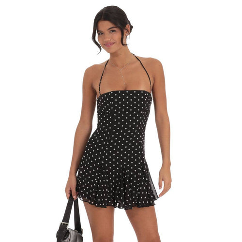 Halter Polka Dot Dress in Black