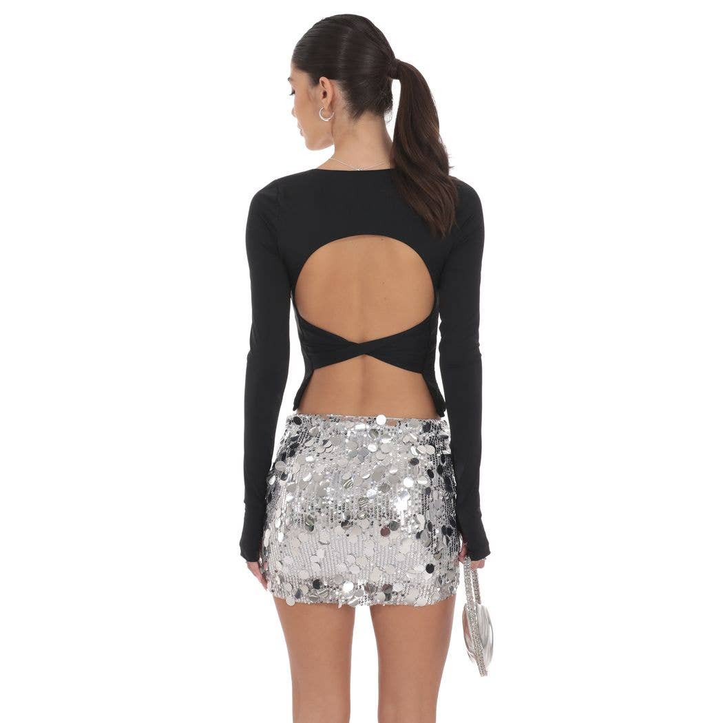 Circle Sequin Skirt in Silver