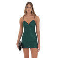 Sequin Lace Trim Dress in Green: M